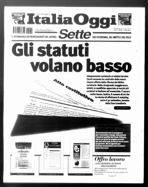 Italia oggi : quotidiano di economia finanza e politica